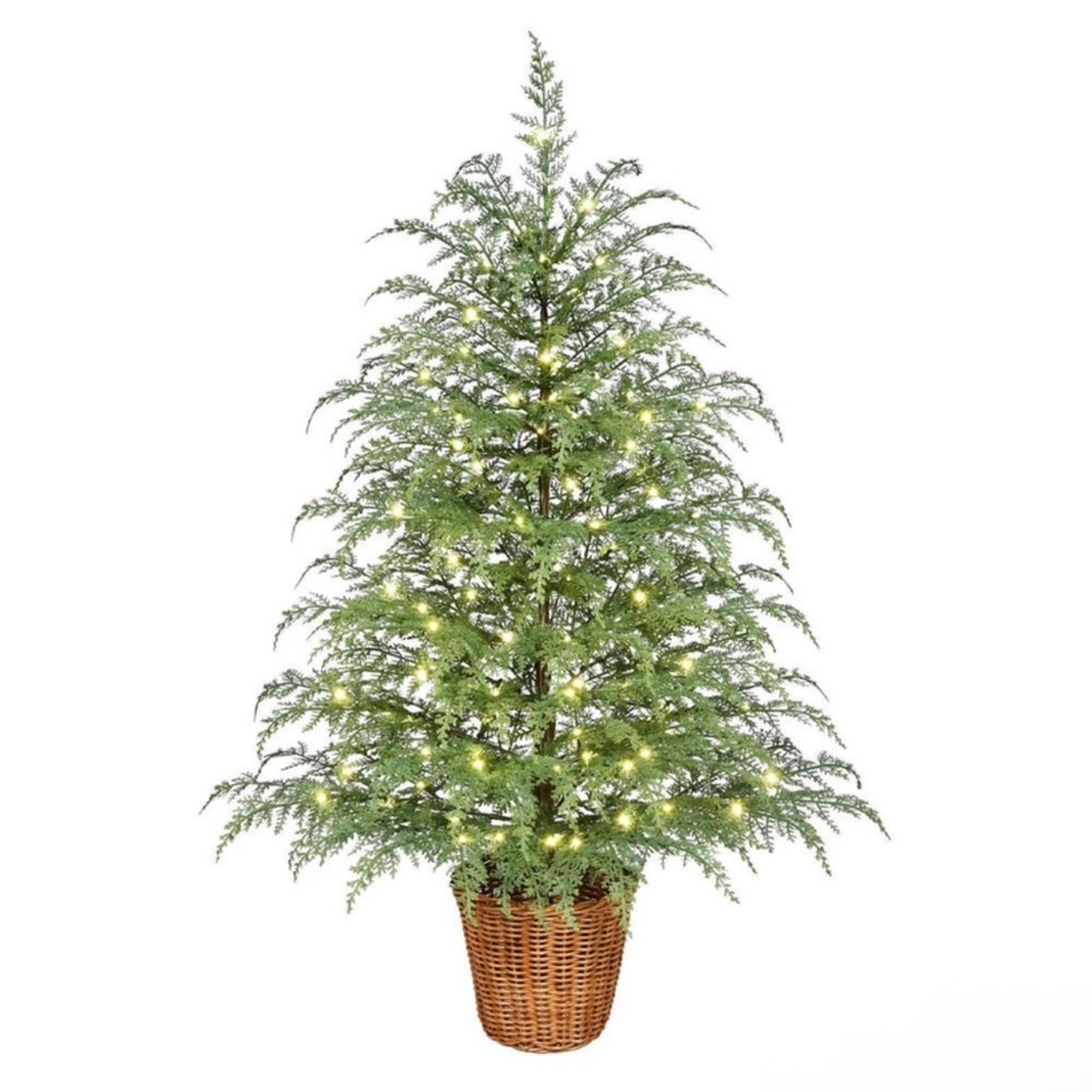 My Texas House 4FT Pre-Lit Cypress Pot Artificial Christmas Tree, Ready to Ship